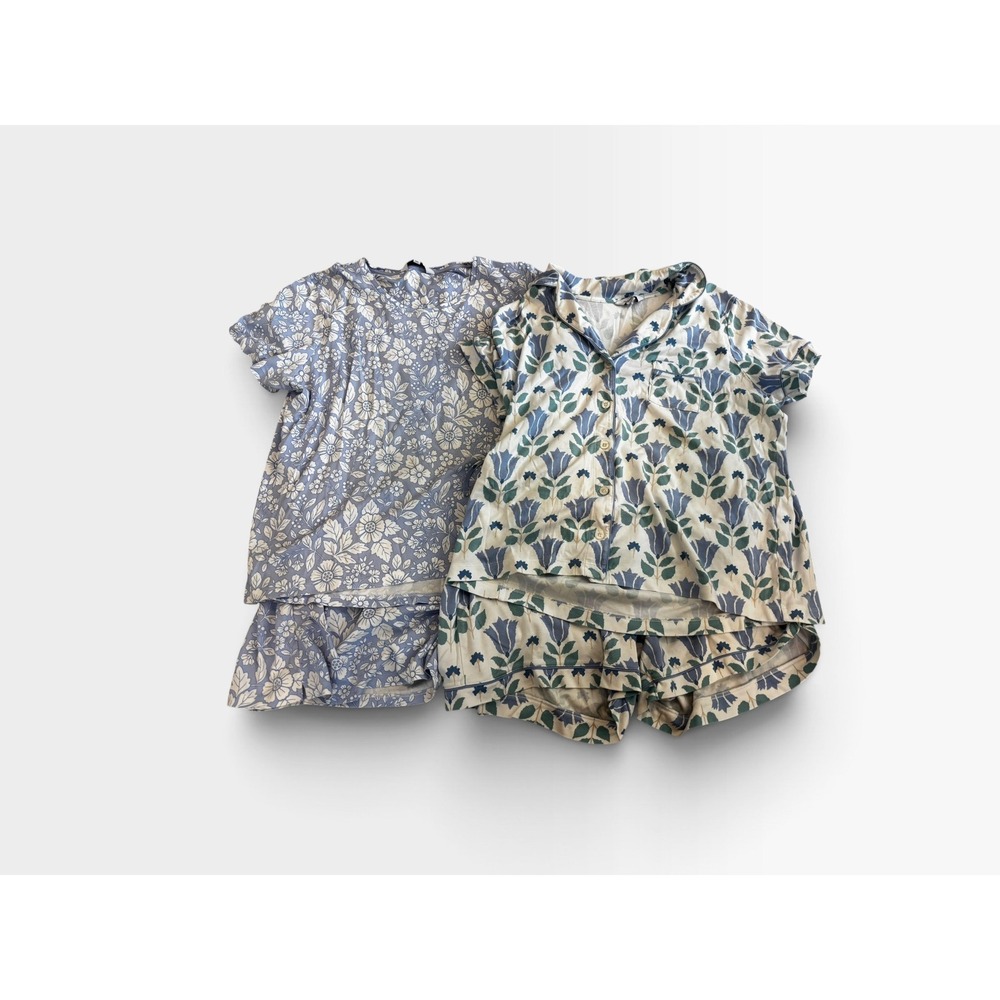 The Company Store Pajama Sets XXL Blue Floral Tulip Cotton Loungewear Lot of 2